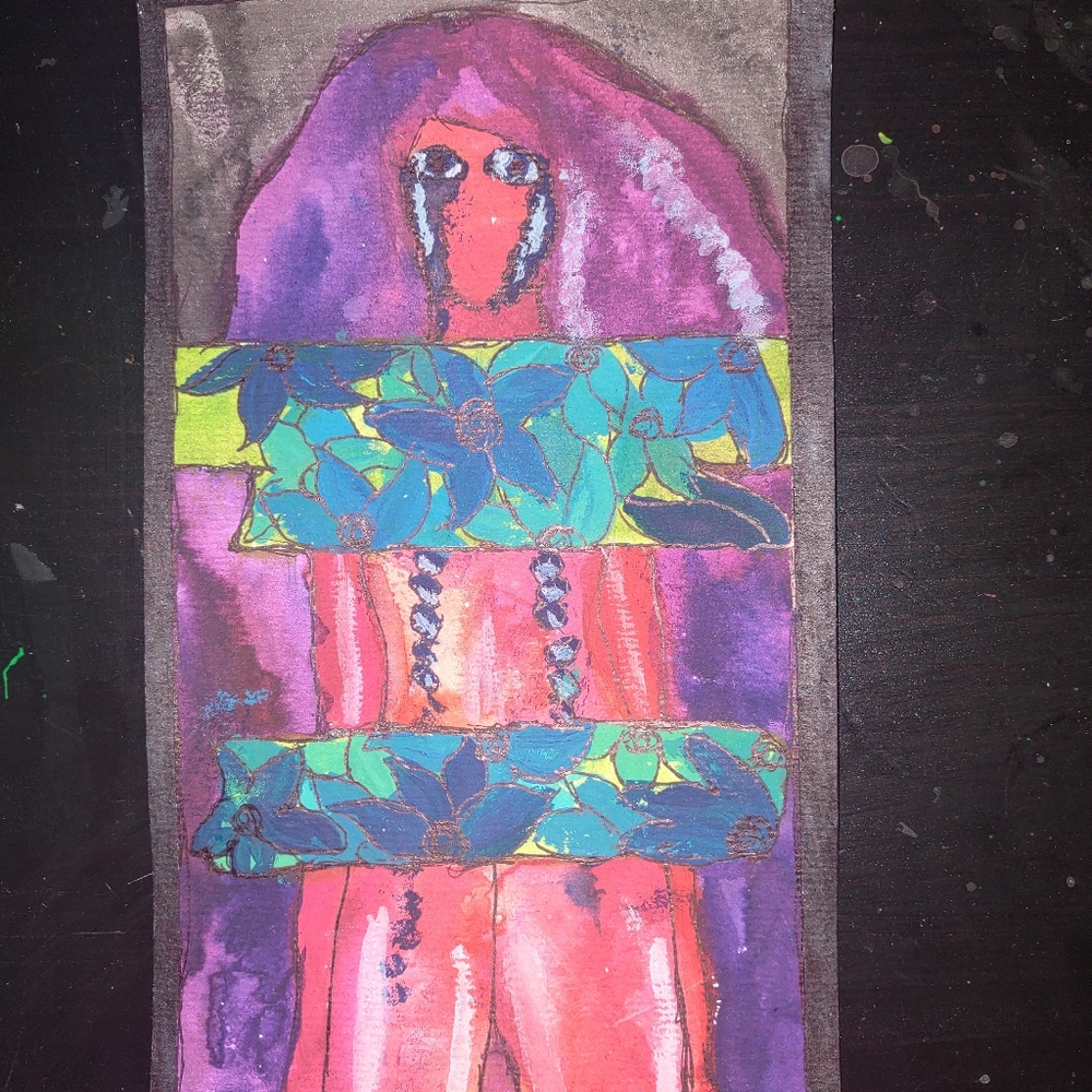 Original alternative watercolor/mixed media painting 4x8in